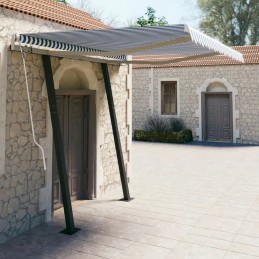 Rankomis susukamas tentas su stulpais, 3x2,5 m, mėlynos ir baltos spalvos