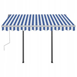 Rankomis susukamas tentas su stulpais, 3x2,5 m, mėlynos ir baltos spalvos