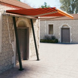 Manually retractable awning with posts, 3x2.5m, orange/brown