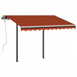 Manually retractable awning with posts, 3x2.5m, orange/brown