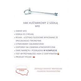 Sūpynių kablys su m10 apkabu, sertifikuotas tvirtinimas