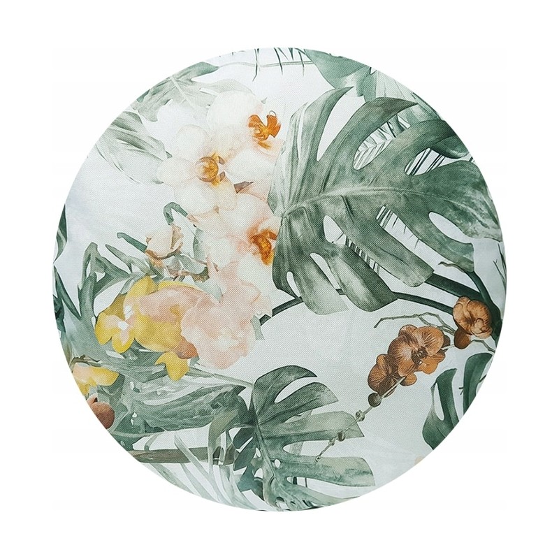 Dėmėms atsparus apvalus pagalvėlės taburetės užvalkalas 32cm monstera žalia