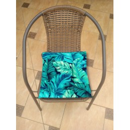 Kėdės pagalvėlė be kaklaraiščių, 38x38, turkio spalvos lapeliai tamsiai mėlyname fone