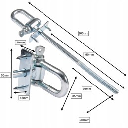 M10 siūbavimo kablys, tvirtinimas su apkabomis ir kaiščiais