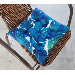 Dygsniuota kėdės pagalvėlė, be kaklaraiščių, 35x35, turkio spalvos lapeliai