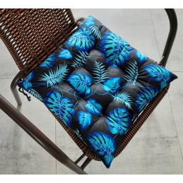 Dygsniuota kėdės pagalvė, be kaklaraiščių, 35x35 monstery turquoise ant juodos spalvos