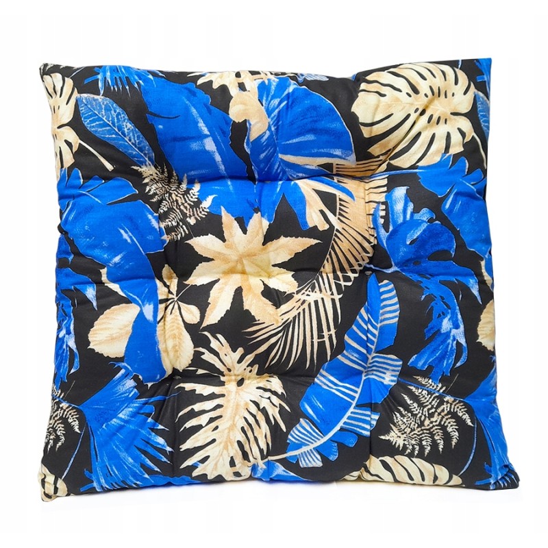 Dygsniuota kėdės pagalvėlė, be kaklaraiščių, 35x35, maišyti mėlyni lapai