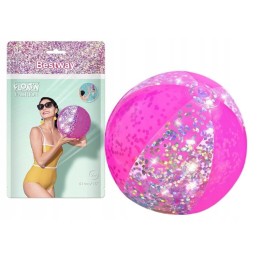 Rožinis paplūdimio kamuolys su blizgučiais, 41 cm