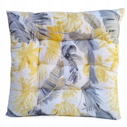 Dygsniuota kėdės pagalvė, be kaklaraiščių, 35x35, maišyti lapai ant baltos spalvos