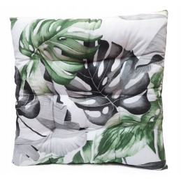 Dygsniuota kėdės pagalvėlė, be kaklaraiščių, 35x35 monstera žalia ir pilka