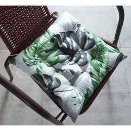 Dygsniuota kėdės pagalvėlė, be kaklaraiščių, 35x35 monstera žalia ir pilka