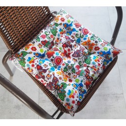 Dygsniuota kėdės pagalvė be kaklaraiščių, 35x35, Łowicz drugeliai ant balto