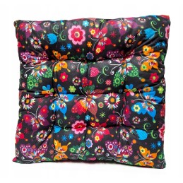 Dygsniuota kėdės pagalvėlė be kaklaraiščių, 35x35, Łowicz drugeliai ant juodos spalvos