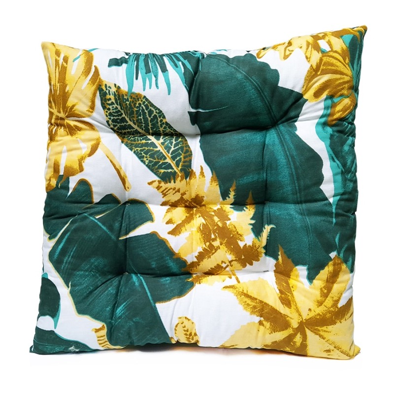 Dygsniuota kėdės pagalvėlė be kaklaraiščių, 35x35, smaragdo lapai ant baltos spalvos