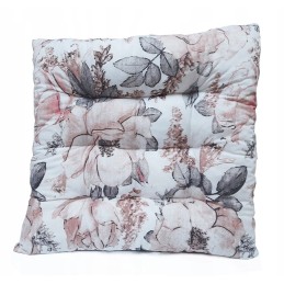 Dygsniuota kėdės pagalvėlė, be kaklaraiščių, 35x35 rožės ant baltos spalvos