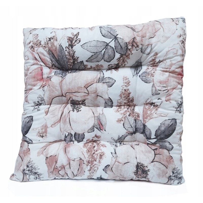 Dygsniuota kėdės pagalvėlė, be kaklaraiščių, 35x35 rožės ant baltos spalvos