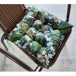 Dygsniuota kėdės pagalvėlė, be kaklaraiščių, 35x35 tropinė žalia