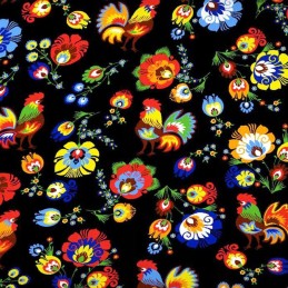 Apvali išmatų pagalvė 32cm medvilnė 100% juodi Łowicz gaideliai