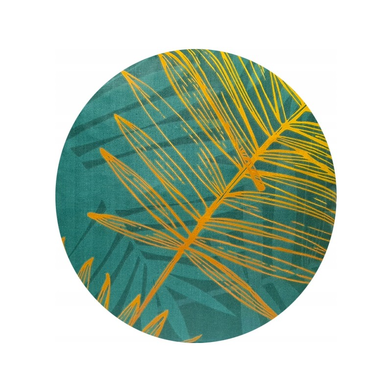 Apvali išmatų pagalvėlė 32 cm, 100% medvilnė, auksiniai lapeliai ant žalios spalvos