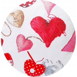 Apvali išmatų pagalvėlė 32 cm, 100% medvilnė, Valentino diena, balta