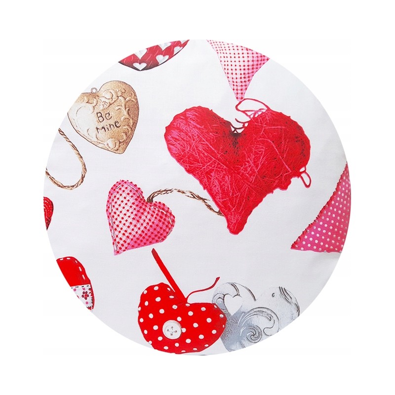 Apvali išmatų pagalvėlė 32 cm, 100% medvilnė, Valentino diena, balta
