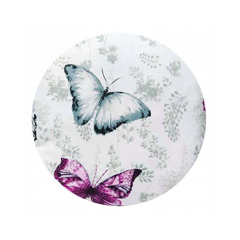 Apvali išmatų pagalvėlė, 32 cm, 100% medvilnė, pilkai rožiniai drugeliai