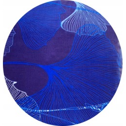 Apvali išmatų pagalvėlė 32 cm, 100% medvilnė, ginkmedžio biloba ant tamsiai mėlynos spalvos