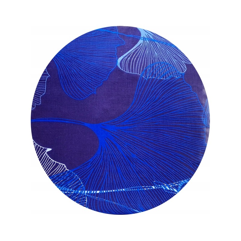 Apvali išmatų pagalvėlė 32 cm, 100% medvilnė, ginkmedžio biloba ant tamsiai mėlynos spalvos