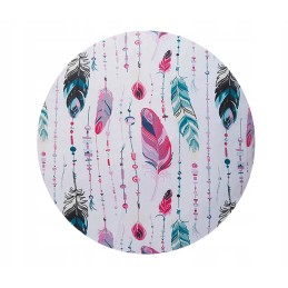 Apvali išmatų pagalvėlė, 32 cm, 100% medvilnė, rausvos povo plunksnos