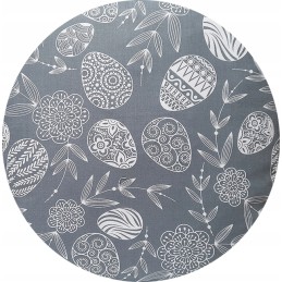 Apvali išmatų pagalvėlė 32cm, 100% medvilnė, Velykų, pilki velykiniai kiaušiniai