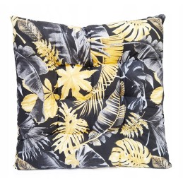 Dygsniuota kėdės pagalvė 35x35 mišri lapai ant juodos spalvos