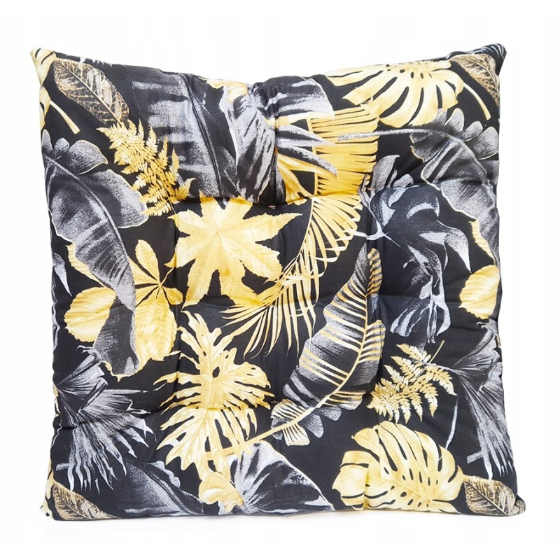 Dygsniuota kėdės pagalvė 35x35 mišri lapai ant juodos spalvos
