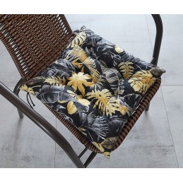 Dygsniuota kėdės pagalvė 35x35 mišri lapai ant juodos spalvos