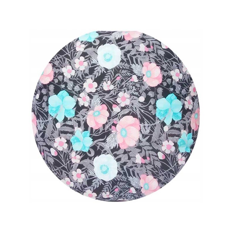 Apvali taburečių pagalvėlė, 32 cm, gėlės, juoda