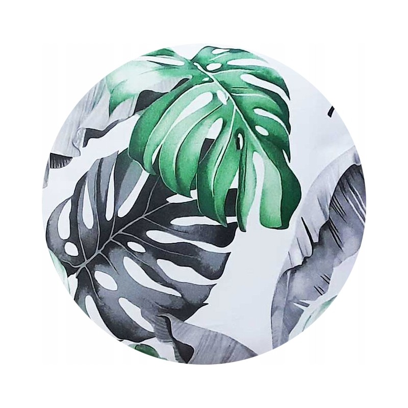 Apvali pagalvėlė 32 cm Monstera taburetei, žalia ir pilka