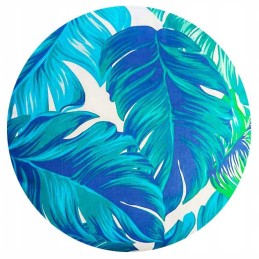 Apvali išmatų pagalvėlė 32 cm turkio spalvos lapeliai baltame fone