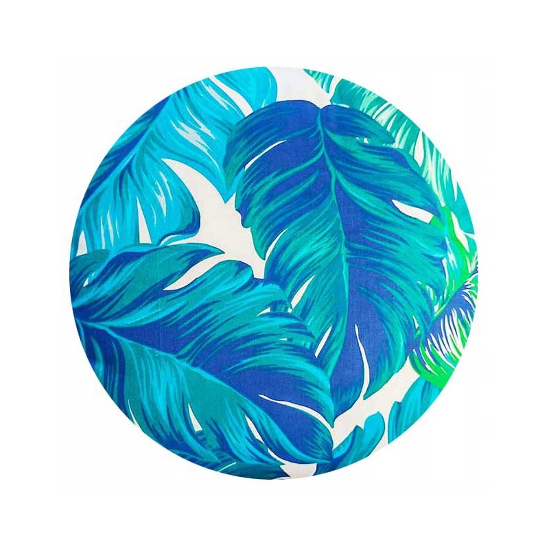 Apvali išmatų pagalvėlė 32 cm turkio spalvos lapeliai baltame fone