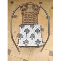 Mazginė kėdės pagalvėlė 38x38 su pilkais ir grafito ornamentais