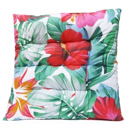 Dygsniuota kėdės pagalvėlė 35x35 monstera gėlių raudona