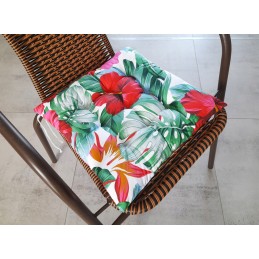 Dygsniuota kėdės pagalvėlė 35x35 monstera gėlių raudona