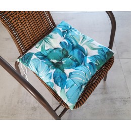 Dygsniuota kėdės pagalvėlė 35x35 monstera gėlėtas turkis