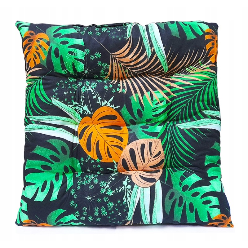 Dygsniuota kėdės pagalvėlė 35x35 džiunglių lapai