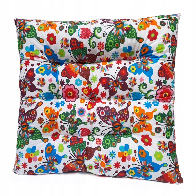 Dygsniuota kėdės pagalvėlė 35x35 Łowicz drugeliai ant baltos spalvos