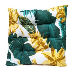 Dygsniuota kėdės pagalvėlė 35x35 smaragdo lapeliai baltame fone