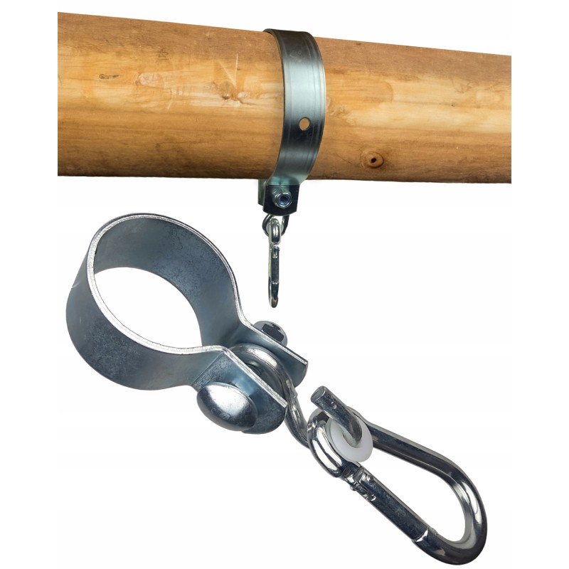 Sūpynių tvirtinimas, apvalus spaustukas, sūpynės kabliukas, skersmuo 50 mm, cinkuotas