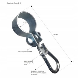 Sūpynių tvirtinimas, apvalus spaustukas, sūpynės kabliukas, skersmuo 50 mm, cinkuotas