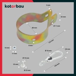 Užspaudžiamas sūpynės kablio karabino tvirtinimas 80 mm