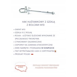 Sūpynių kablys su apkabomis M10, sertifikuoti kaiščiai