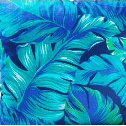 Kvadratinė išmatų pagalvėlė 30 cm medvilnė, 100% turkio spalvos lapai ant tamsiai mėlynos spalvos