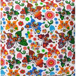 Kvadratinė pagalvėlė taburetė 30cm, drugelių medžioklė, balta